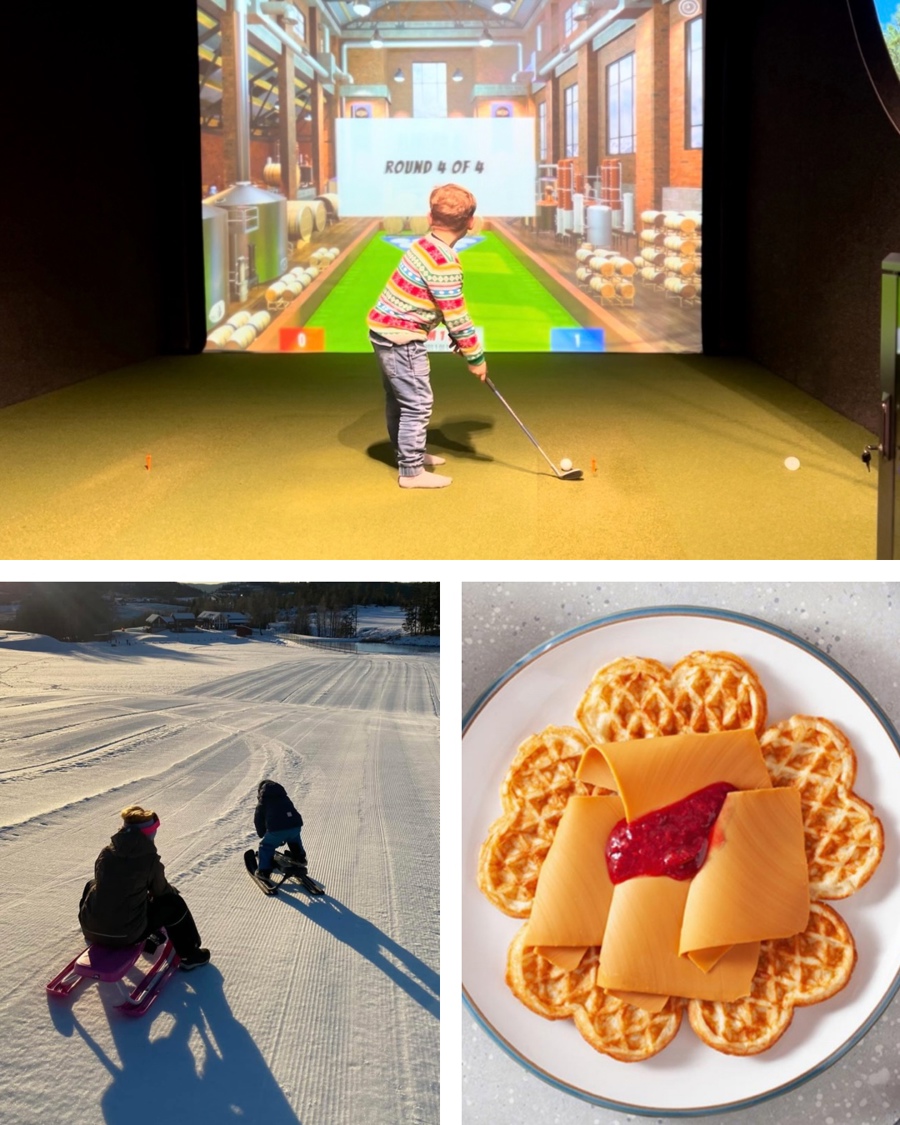 vaffel, golfsimulator og aking