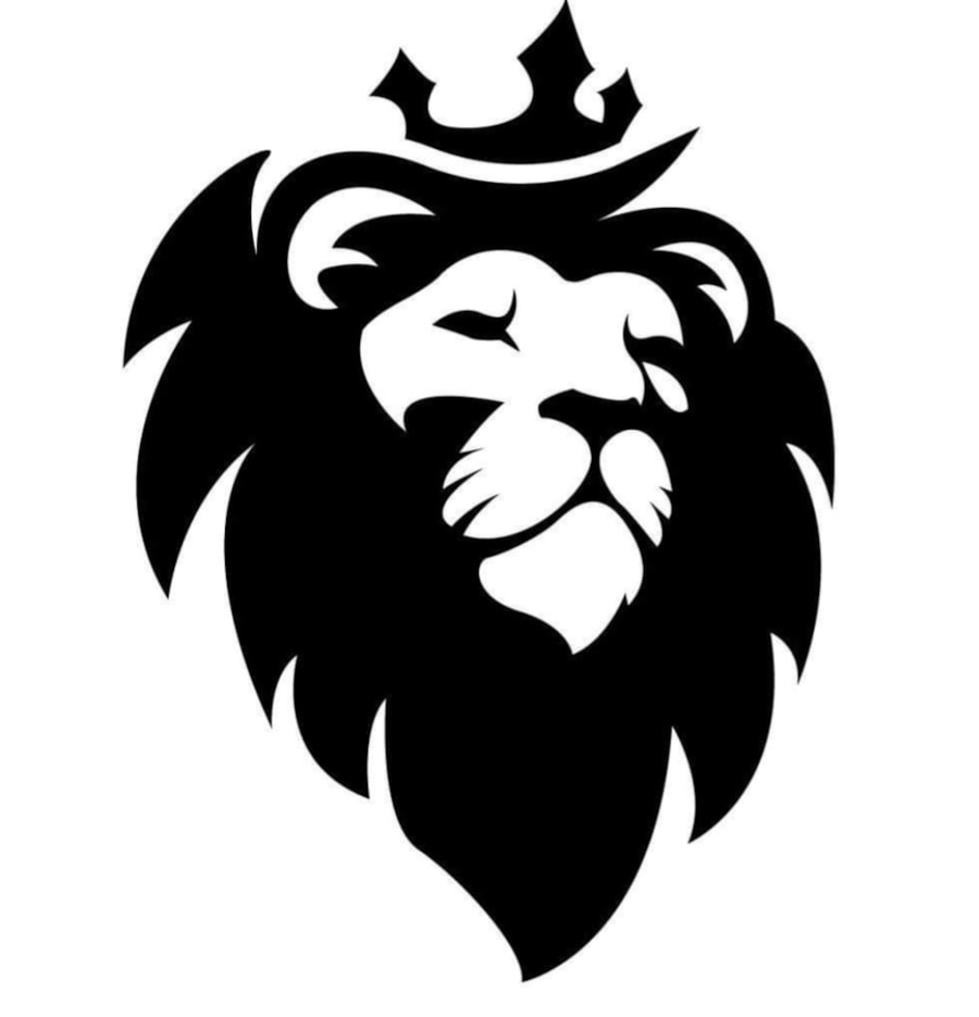 Illustrasjon av en løve i svarthvitt